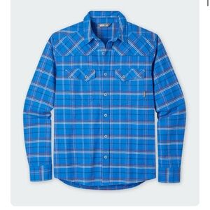 Stio Junction Midweight Flannel Shirt Plaid Small Organic Cotton Blue